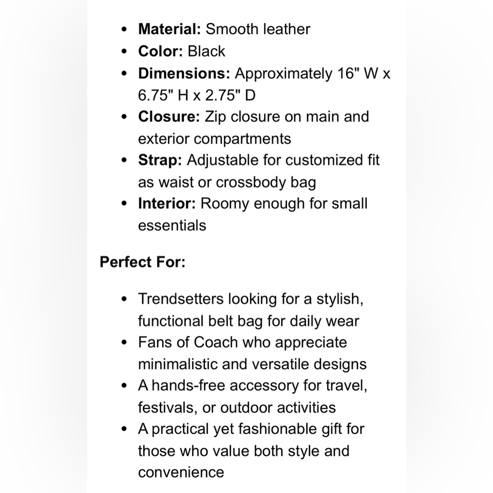 Coach Black Belt Bag with Adjustable Straps - Picture 8 of 9